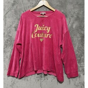 Juicy Couture Pink Velour Long Sleeve Top Gold Logo Studded Heart OWTKT147346 M
